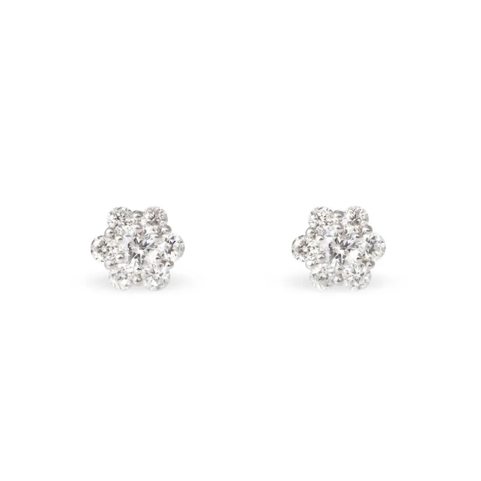 Boucles D'oreilles Puces Magnolia Or Blanc Diamant