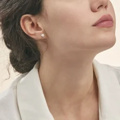 Boucles D'oreilles Puces Magnolia Or Blanc Diamant