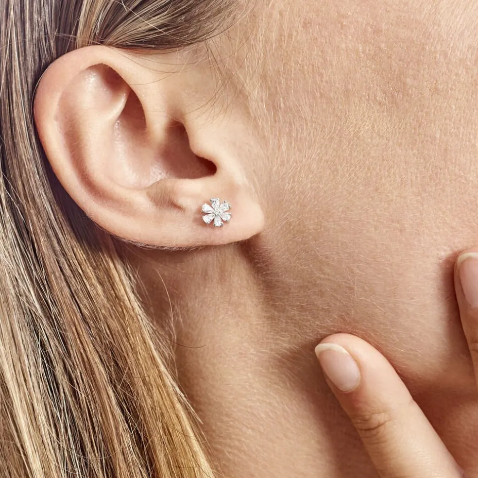 Boucles D'oreilles Puces Maelane Or Blanc Oxyde De Zirconium