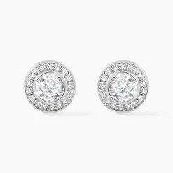 Boucles D'oreilles Puces Marquise Argent Blanc Oxyde De Zirconium