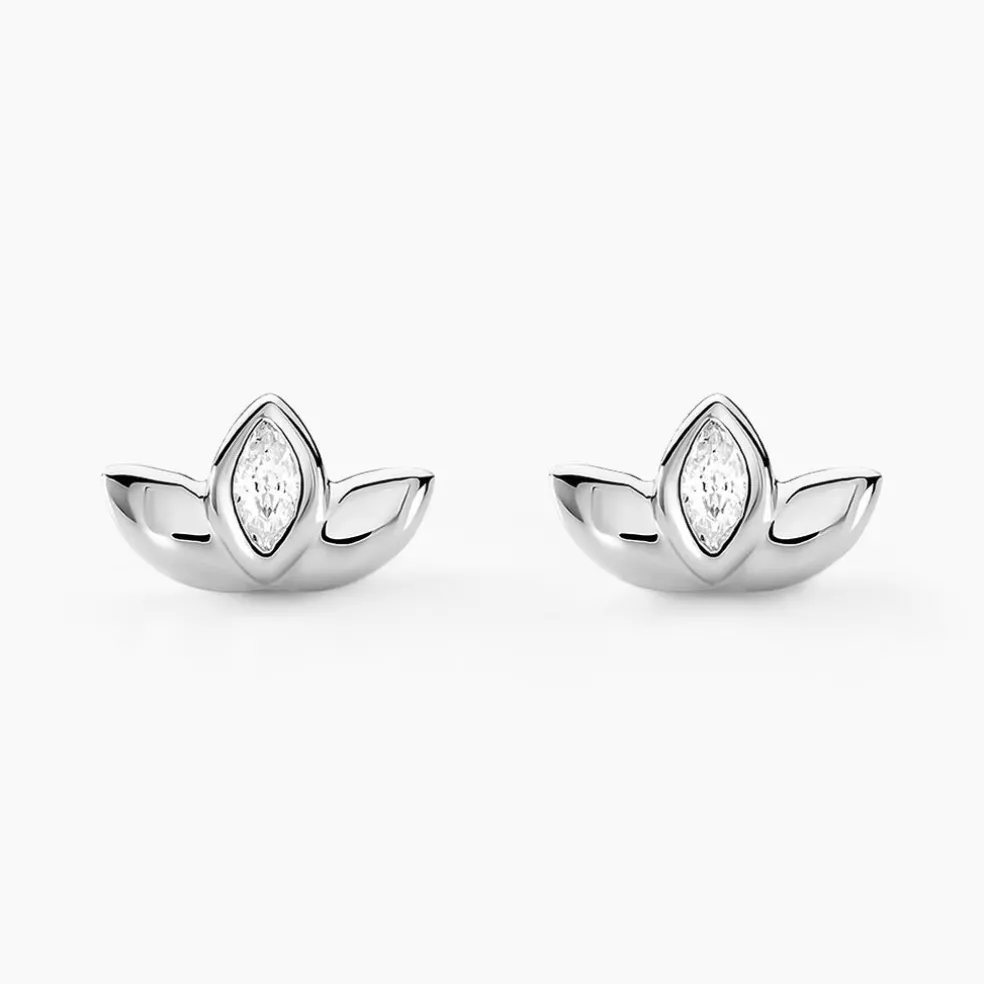 Boucles D'oreilles Puces Malva Argent Blanc Oxyde De Zirconium