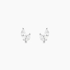 Boucles D'oreilles Puces Navette Argent Blanc Oxyde De Zirconium