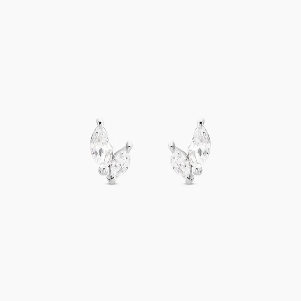 Boucles D'oreilles Puces Navette Argent Blanc Oxyde De Zirconium