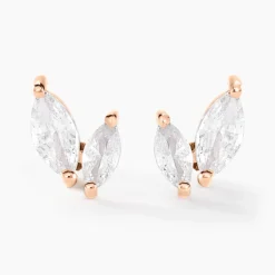 Boucles D'oreilles Puces Navette Argent Rose Oxyde De Zirconium