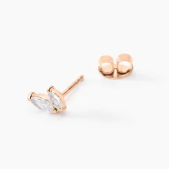 Boucles D'oreilles Puces Navette Argent Rose Oxyde De Zirconium