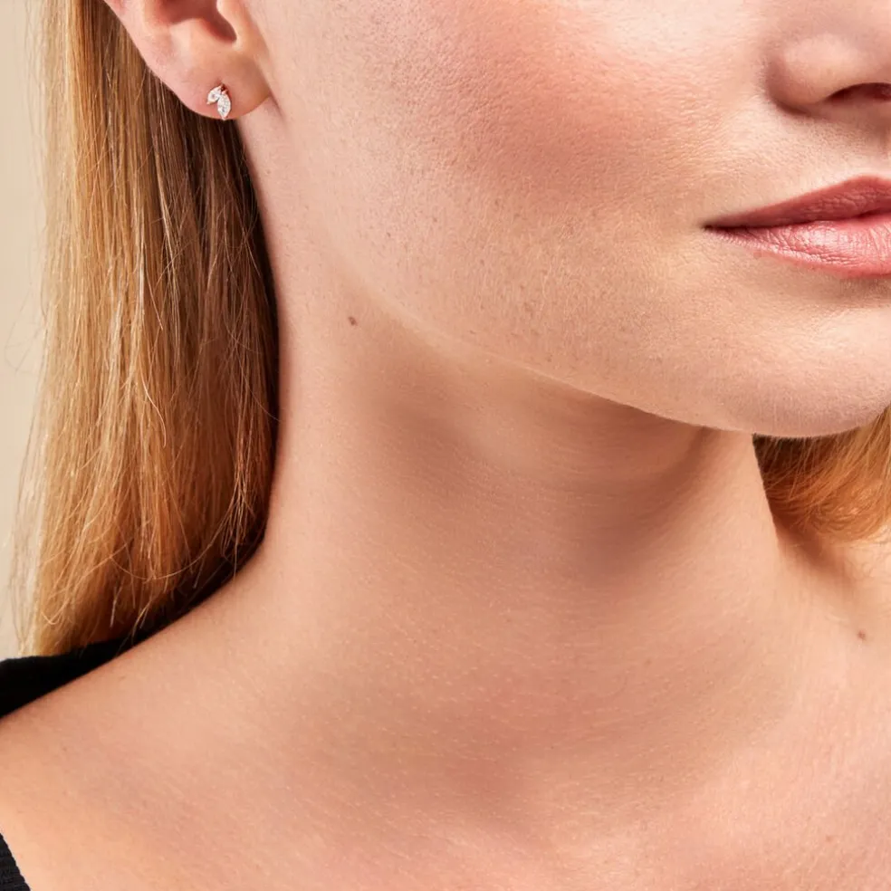 Boucles D'oreilles Puces Navette Argent Rose Oxyde De Zirconium