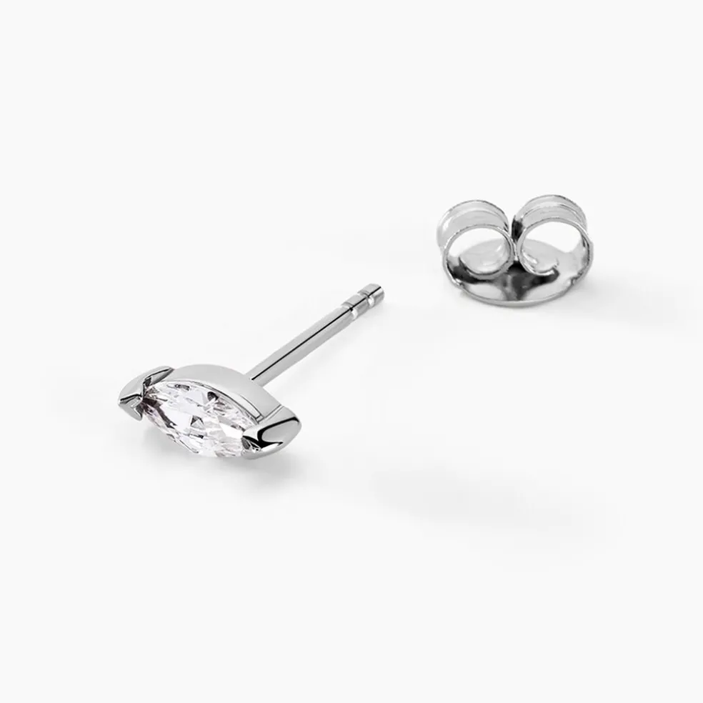 Boucles D'oreilles Puces Navette Argent Blanc Oxyde De Zirconium