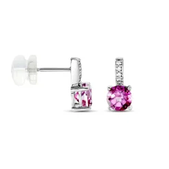 Boucles D'oreilles Puces Noora Or Blanc Topaze Rose Oxyde De Zirconium