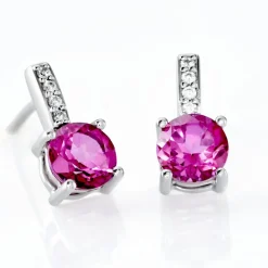 Boucles D'oreilles Puces Noora Or Blanc Topaze Rose Oxyde De Zirconium