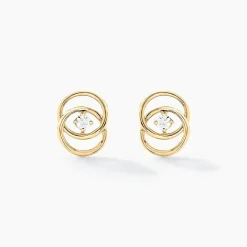 Boucles D'oreilles Puces Nid D'amour Or Jaune Diamant