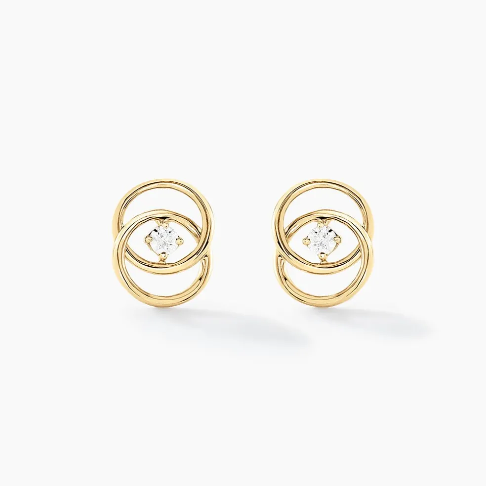 Boucles D'oreilles Puces Nid D'amour Or Jaune Diamant