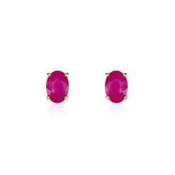 Boucles D'oreilles Puces Ovale Or Jaune Rubis