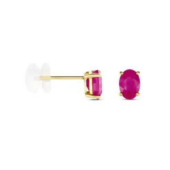 Boucles D'oreilles Puces Ovale Or Jaune Rubis