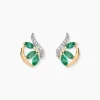 Boucles D'oreilles Puces Or Bicolore Petale Emeraude Diamant