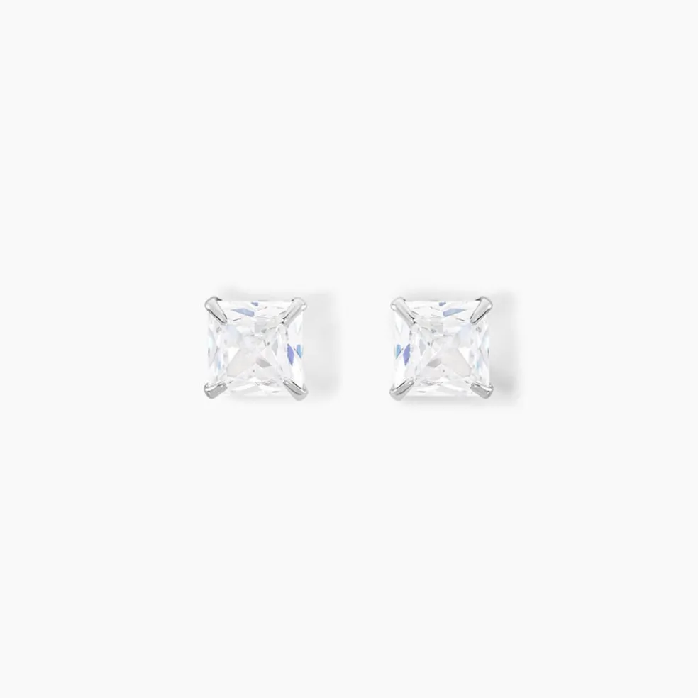 Boucles D'oreilles Puces Or Blanc Oxyde De Zirconium