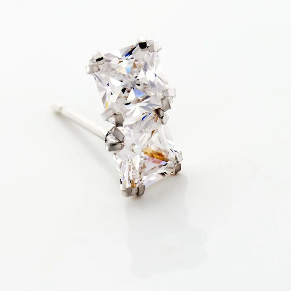 Boucles D'oreilles Puces Or Blanc Oxyde De Zirconium