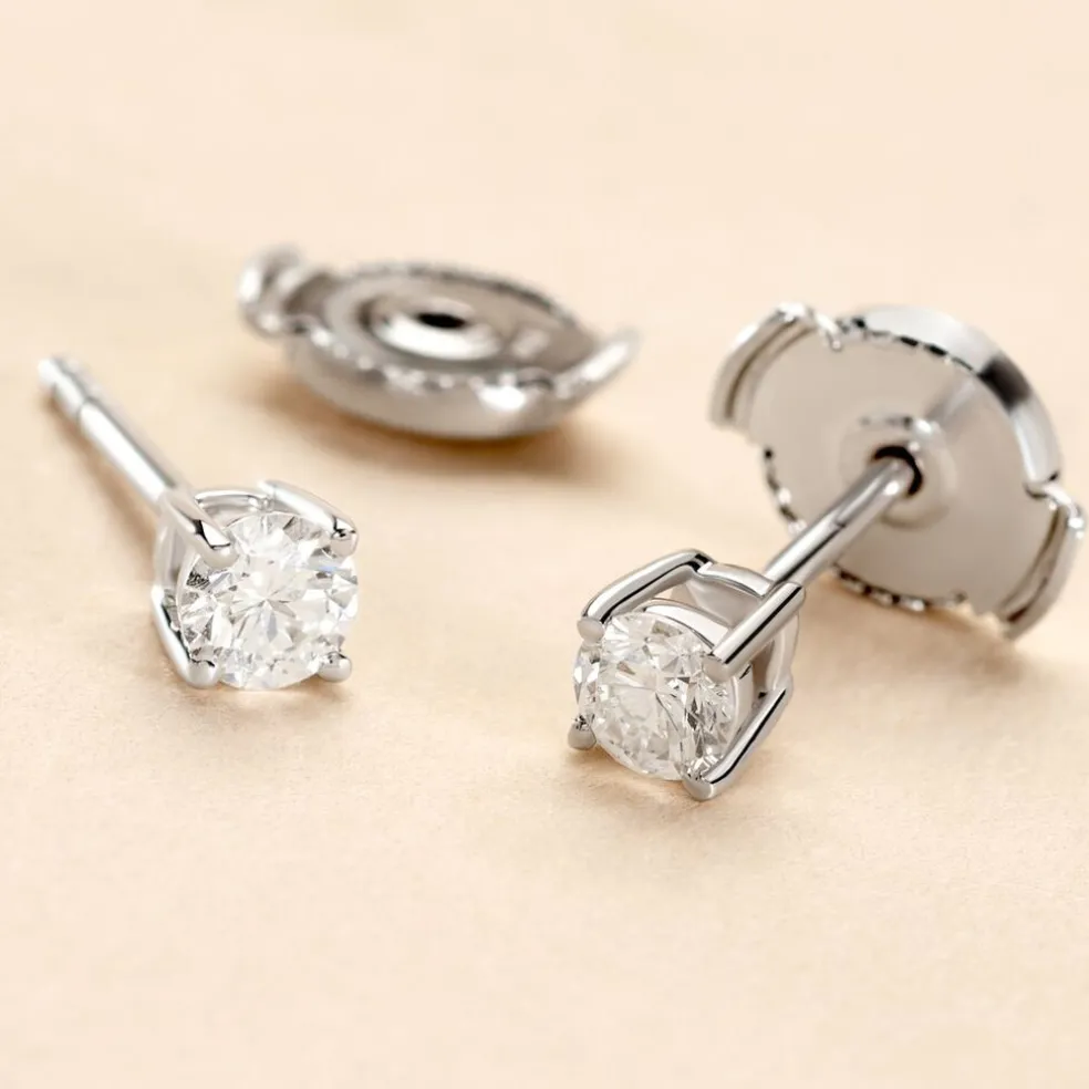 Boucles D'oreilles Puces Or Blanc Aphrodite Diamants