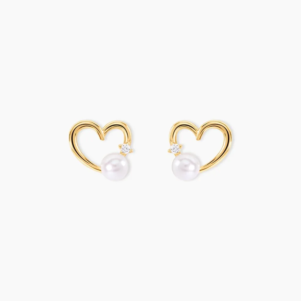 Boucles D'oreilles Puces Or Jaune Fergus Perle De Culture Oxyde