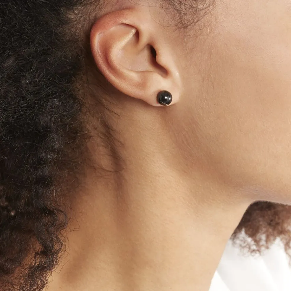 Boucles D'oreilles Puces Orbe Argent Blanc Céramique