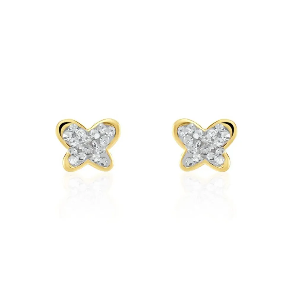 Boucles D'oreilles Puces Or Jaune Cercis Strass