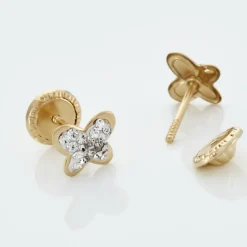 Boucles D'oreilles Puces Or Jaune Cercis Strass