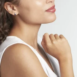 Boucles D'oreilles Puces Or Blanc Marie Saphirs Diamants