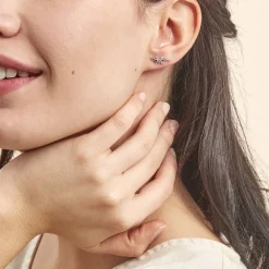 Boucles D'oreilles Puces Oya Argent Blanc Oxyde De Zirconium