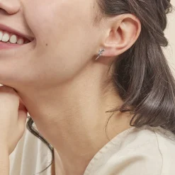 Boucles D'oreilles Puces Oya Argent Blanc Oxyde De Zirconium