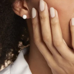 Boucles D'oreilles Puces Orbe Argent Blanc Céramique