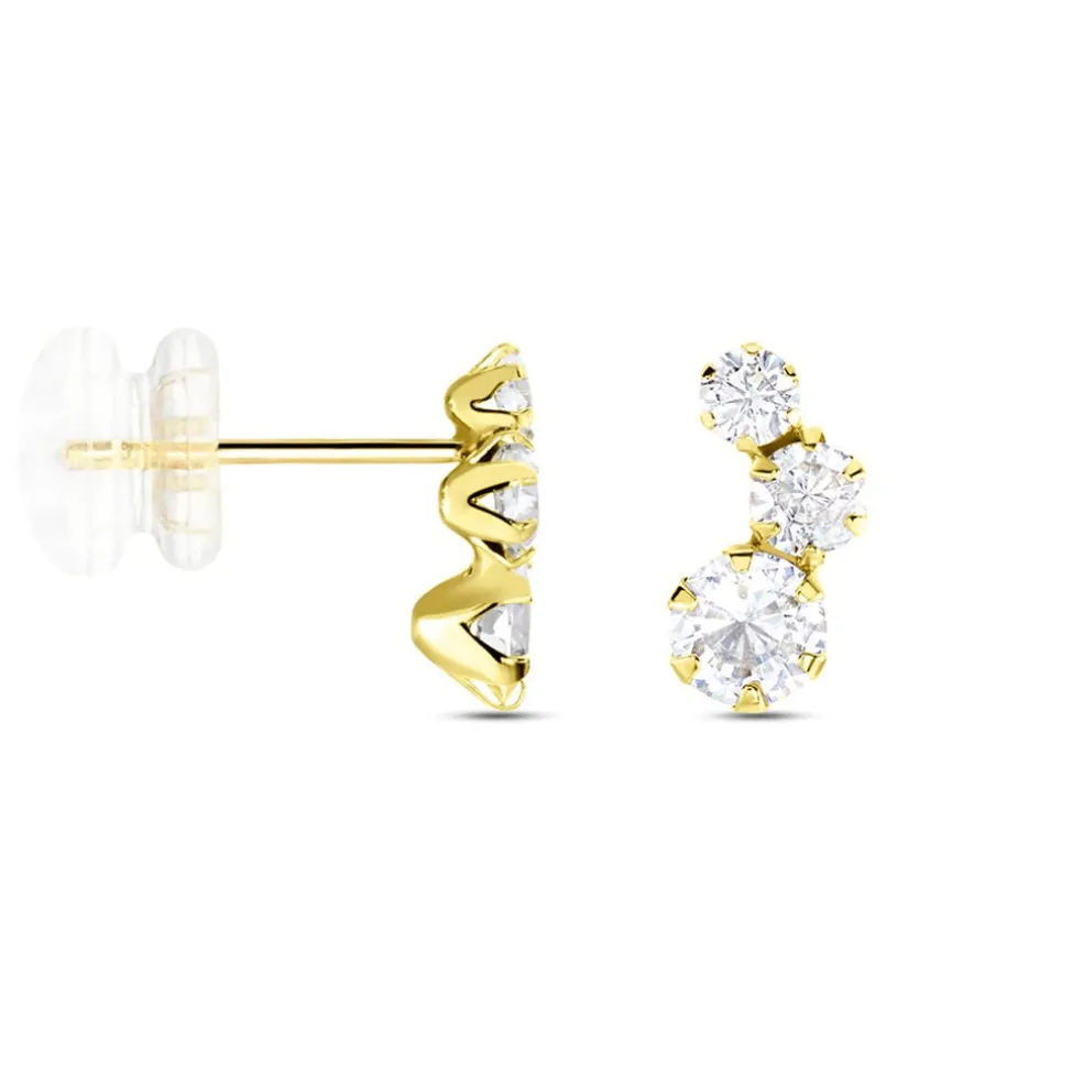 Boucles D'oreilles Puces Or Jaune Albizia Oxydes De Zirconium