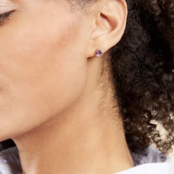 Boucles D'oreilles Puces Or Jaune Prudencia Améthystes