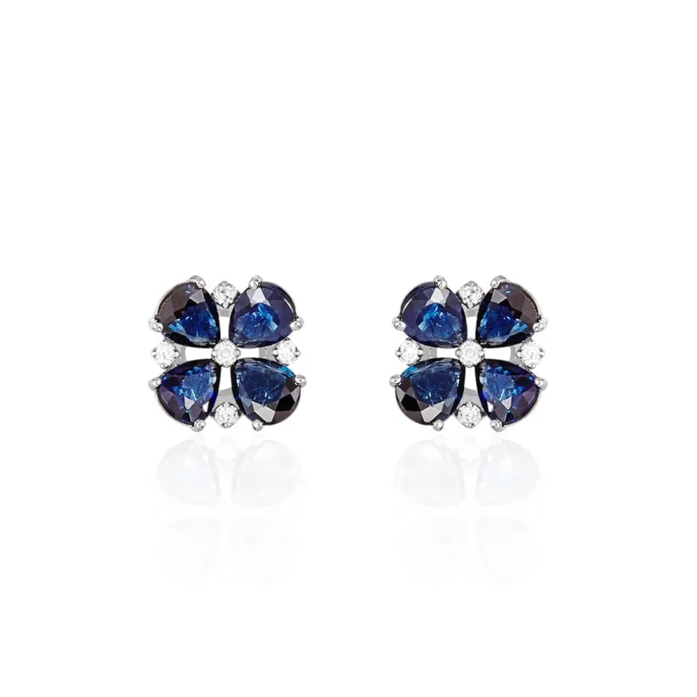 Boucles D'oreilles Puces Or Laura Blanc Saphir Et Diamant
