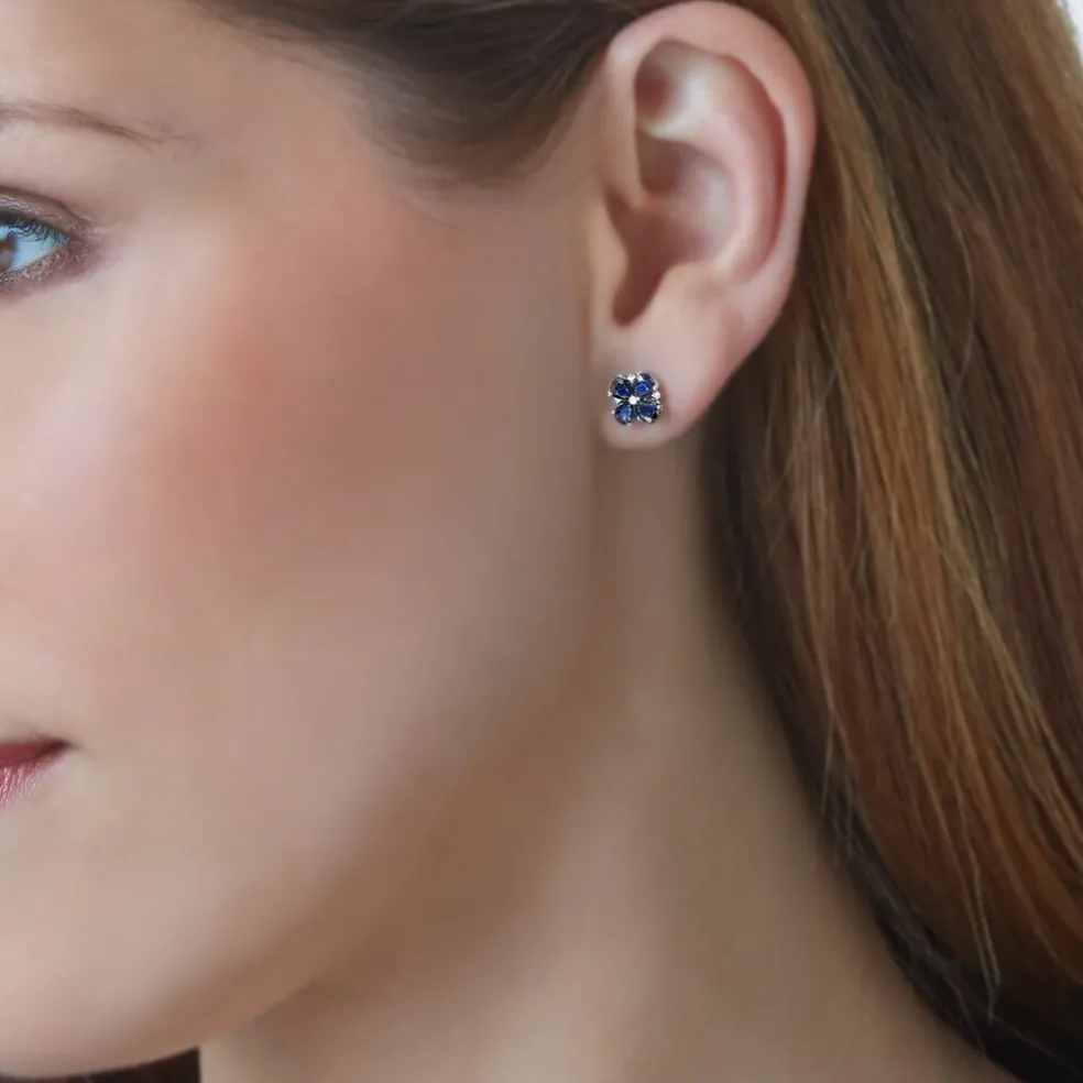 Boucles D'oreilles Puces Or Laura Blanc Saphir Et Diamant