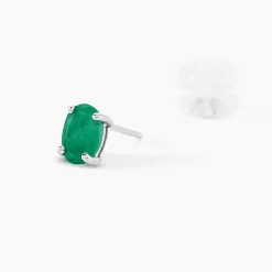 Boucles D'oreilles Puces Ovale Or Blanc Emeraude