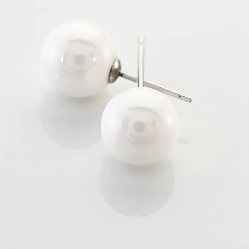 Boucles D'oreilles Puces Orbe Argent Blanc Céramique