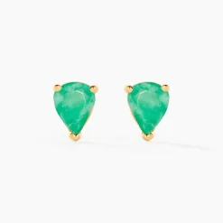 Boucles D'oreilles Puces Or Jaune Isador Emeraude