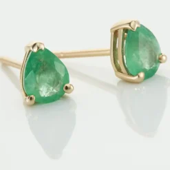 Boucles D'oreilles Puces Or Jaune Isador Emeraude