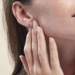 Boucles D'oreilles Puces Or Jaune Isador Emeraude