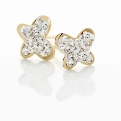 Boucles D'oreilles Puces Or Jaune Cercis Strass