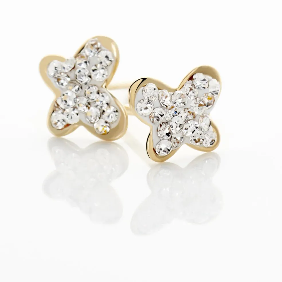 Boucles D'oreilles Puces Or Jaune Cercis Strass