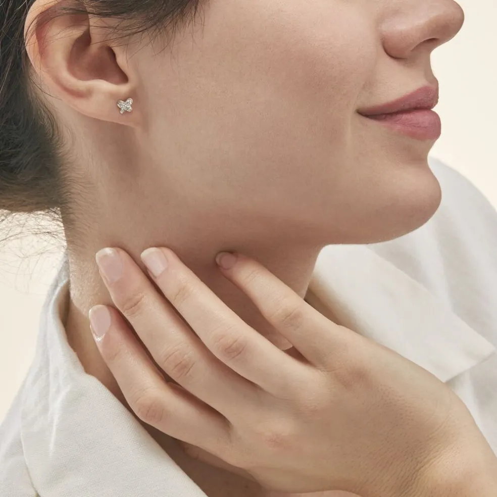 Boucles D'oreilles Puces Or Jaune Cercis Strass