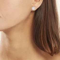 Boucles D'oreilles Puces Or Blanc Nawra Diamants Synthétiques