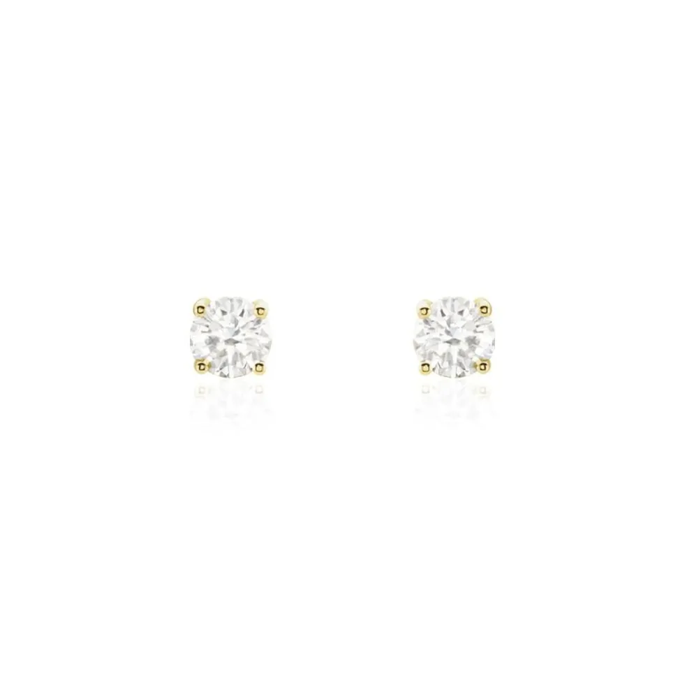 Boucles D'oreilles Puces Or Jaune Diamants Synthetique