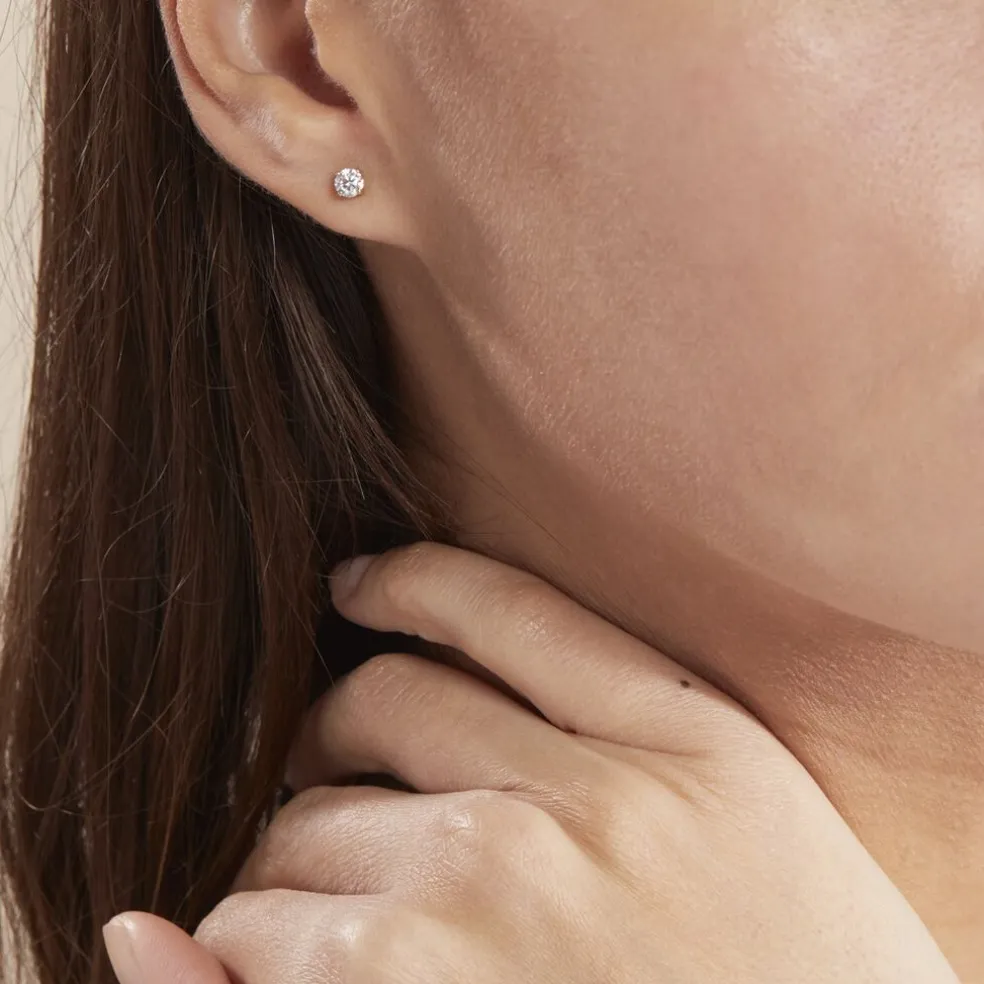Boucles D'oreilles Puces Or Jaune Diamants Synthetique