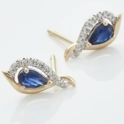 Boucles D'oreilles Puces Or Jaune Angelika Saphir