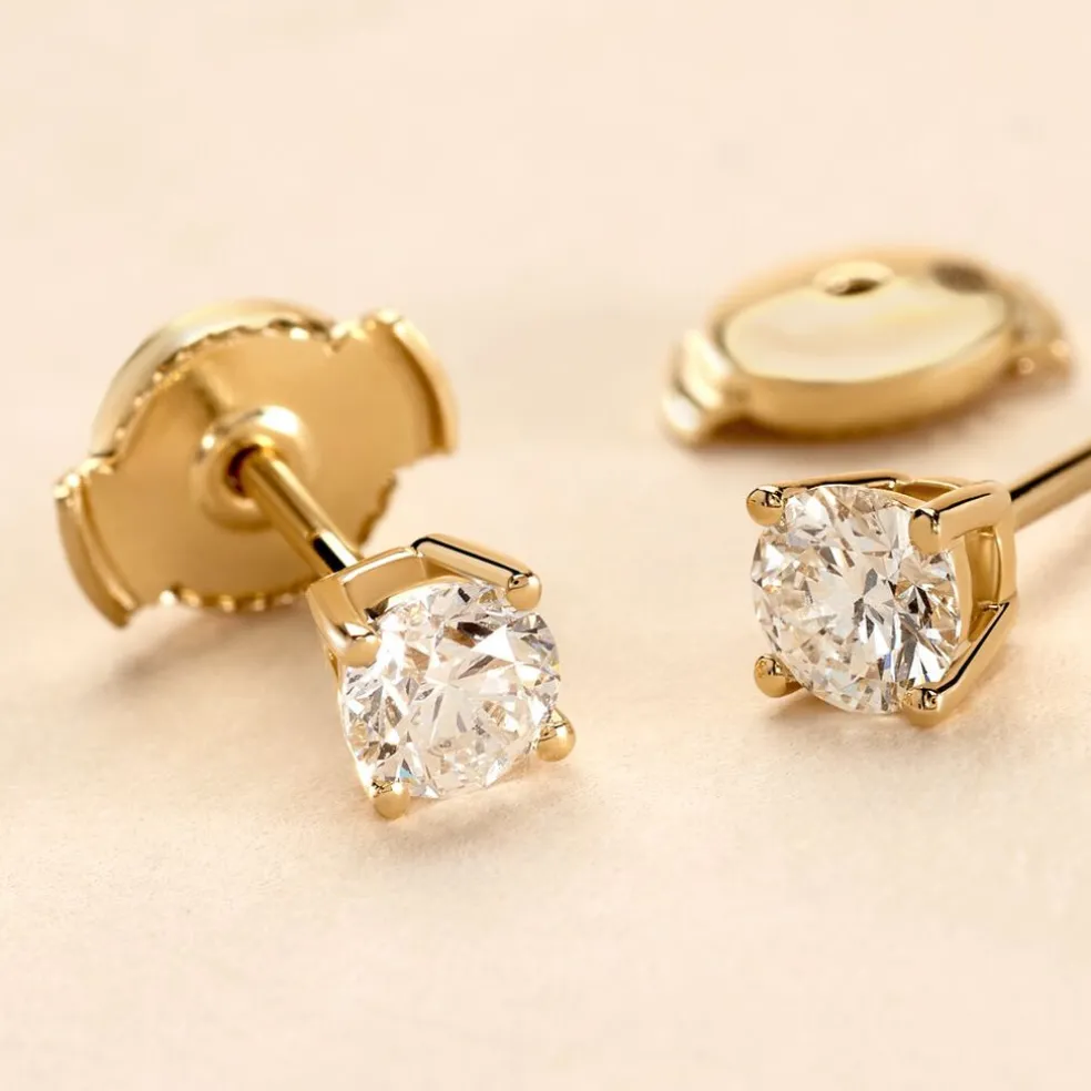 Boucles D'oreilles Puces Or Jaune Aphrodite Diamants