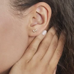 Boucles D'oreilles Puces Or Jaune Brunnera Oxydes De Zirconium