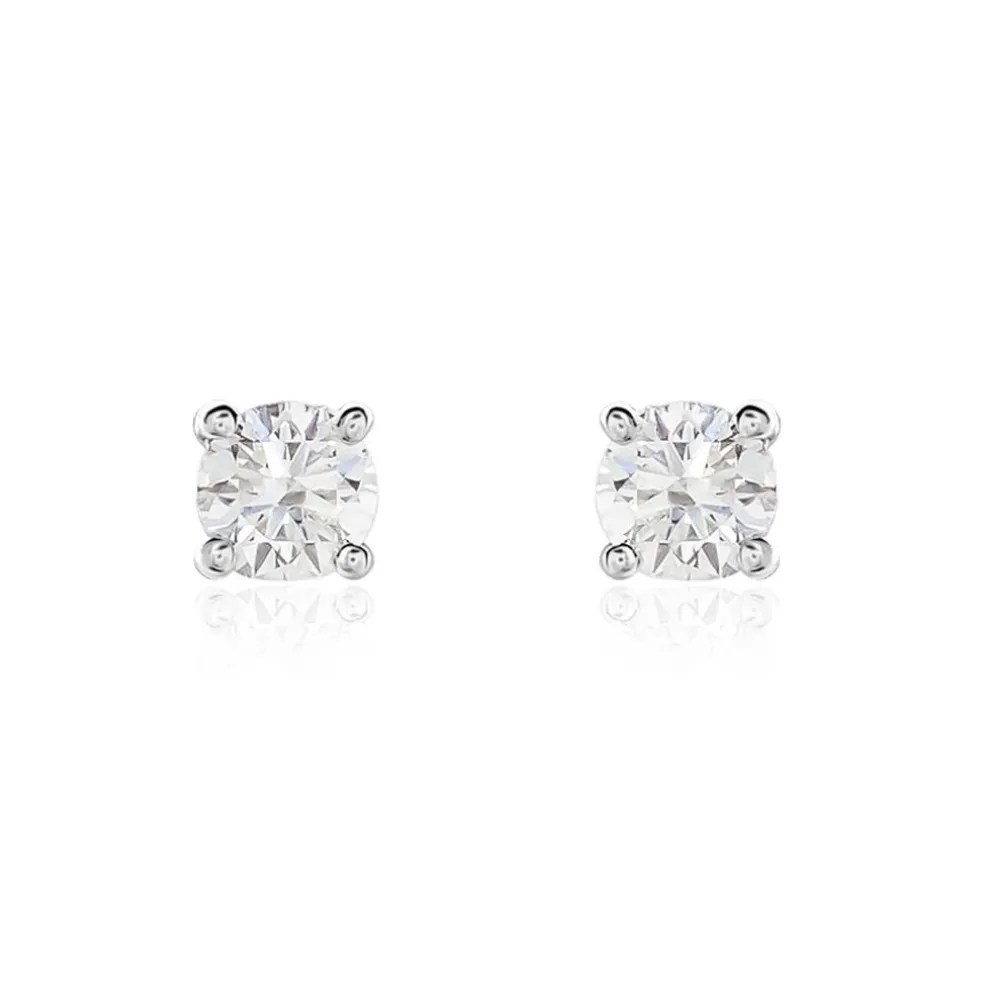 Boucles D'oreilles Puces Or Blanc Victoria Diamant