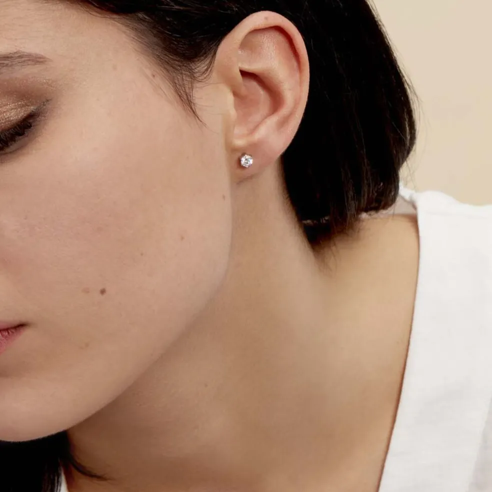 Boucles D'oreilles Puces Petrine Argent Blanc Oxyde De Zirconium