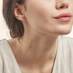 Boucles D'oreilles Puces Petale Or Bicolore Rubis Et Diamant